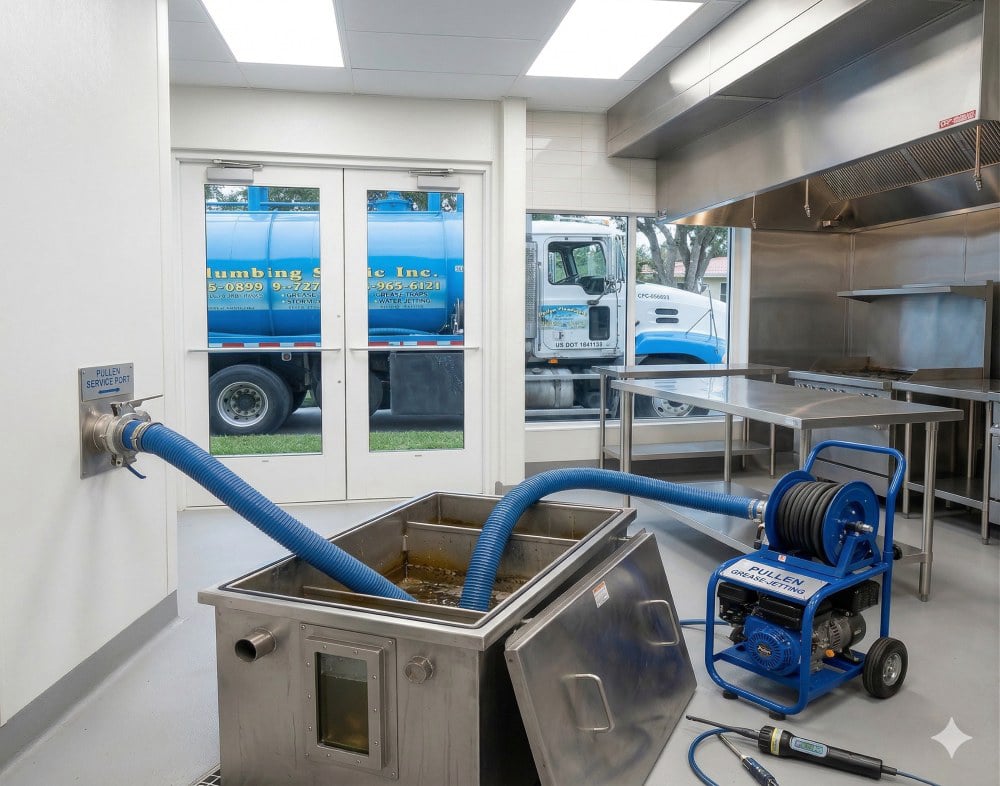 Commercial grease trap cleaning service performed by Pulles Plumbing & Septic for a food service business in West Palm Beach, FL